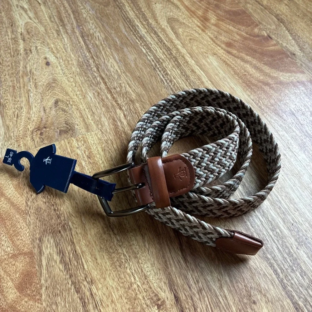 Original Penguin Braided Stretch Belt Large 38-40 Brown Tan Woven Golf HN86914